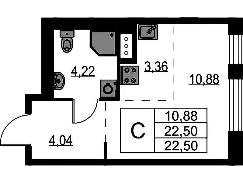 Квартира студия 22.5 м², 7/9 эт., ЖК «Квартал Лаголово»